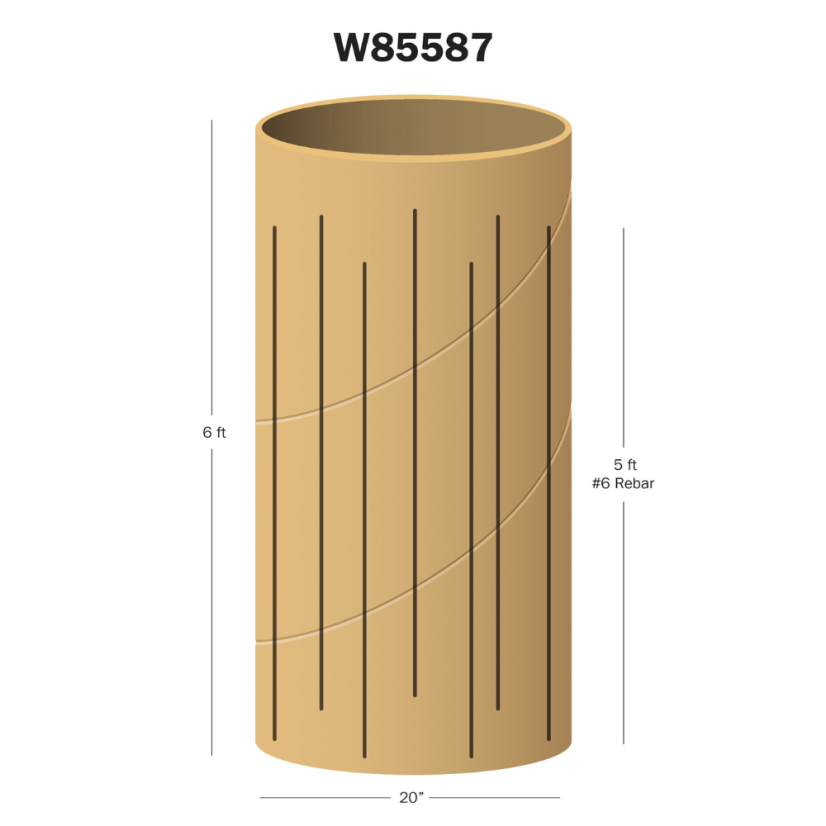 W85587 - Lightpole Base Rebar Cage & Sonotube - 6ft Long, 20in Diameter